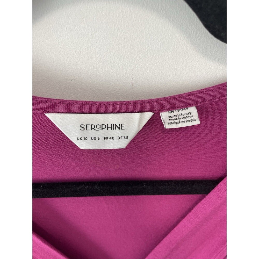 Seraphine Maternity Short Sleeve Knot Front Dress Fuchsia Pink Size 6 Stretch - Picture 4 of 7